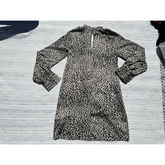 Lipsy London Dress Women Size 2 Brown Leopard Print Pullover Keyhole Neck Sheath - Picture 6 of 13